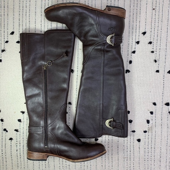 UGG Australia Amberlee Brown Leather Riding Boots - Picture 3 of 11